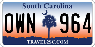 SC license plate OWN964