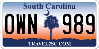 SC license plate OWN989