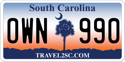 SC license plate OWN990