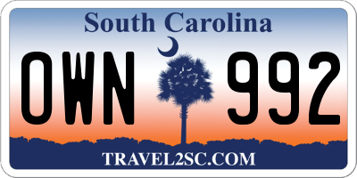 SC license plate OWN992