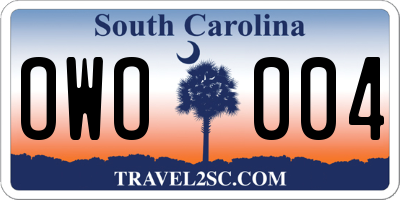SC license plate OWO004