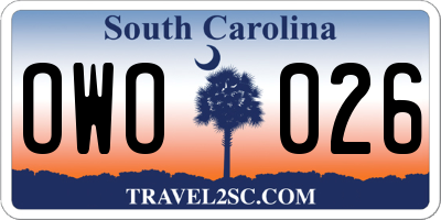 SC license plate OWO026