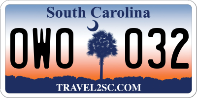 SC license plate OWO032