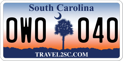 SC license plate OWO040