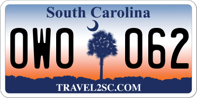 SC license plate OWO062