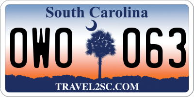 SC license plate OWO063