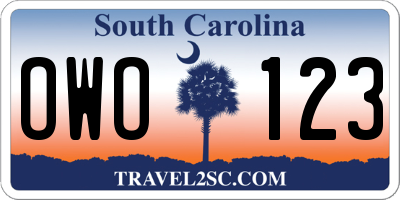 SC license plate OWO123