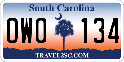 SC license plate OWO134