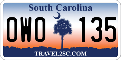 SC license plate OWO135