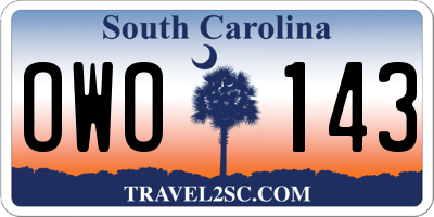 SC license plate OWO143