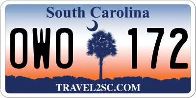 SC license plate OWO172