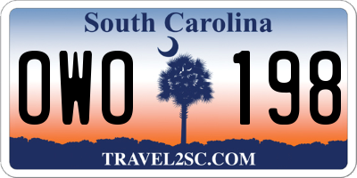 SC license plate OWO198