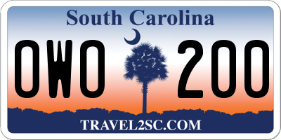 SC license plate OWO200