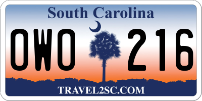 SC license plate OWO216