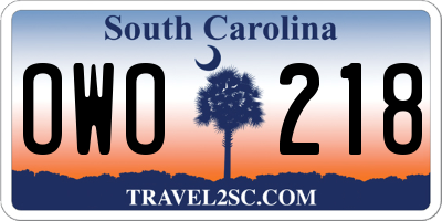 SC license plate OWO218
