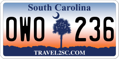 SC license plate OWO236