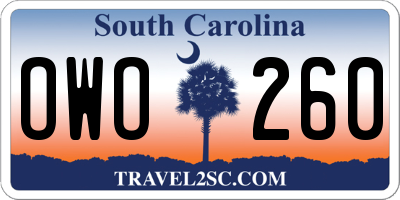 SC license plate OWO260