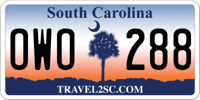 SC license plate OWO288