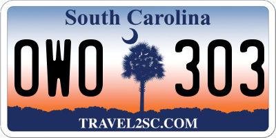 SC license plate OWO303