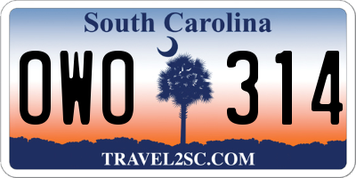 SC license plate OWO314