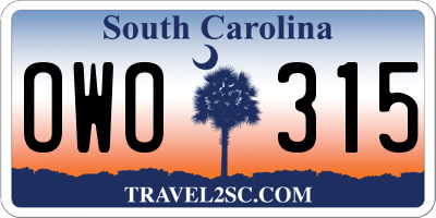SC license plate OWO315