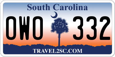 SC license plate OWO332