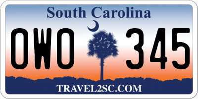 SC license plate OWO345