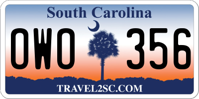 SC license plate OWO356