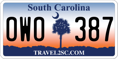 SC license plate OWO387