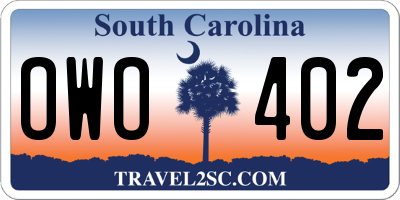 SC license plate OWO402