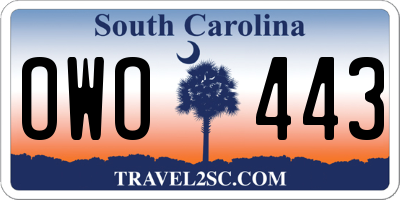 SC license plate OWO443