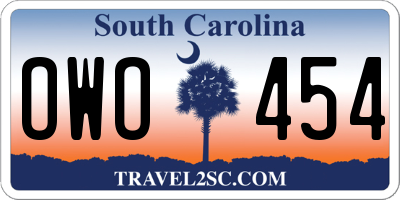 SC license plate OWO454