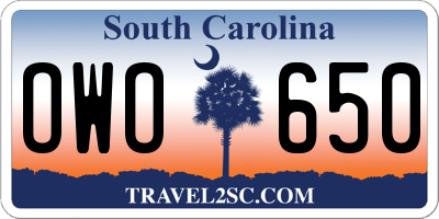 SC license plate OWO650