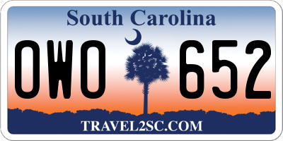 SC license plate OWO652