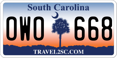 SC license plate OWO668