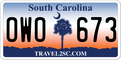 SC license plate OWO673