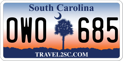 SC license plate OWO685