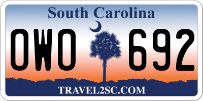 SC license plate OWO692