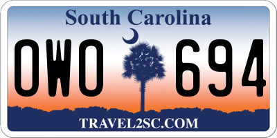 SC license plate OWO694