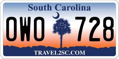 SC license plate OWO728