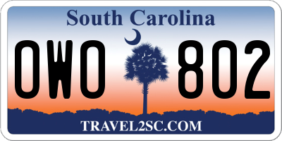SC license plate OWO802