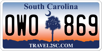 SC license plate OWO869