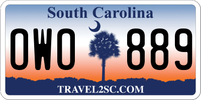 SC license plate OWO889