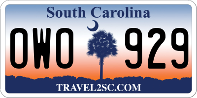 SC license plate OWO929