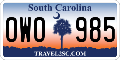 SC license plate OWO985