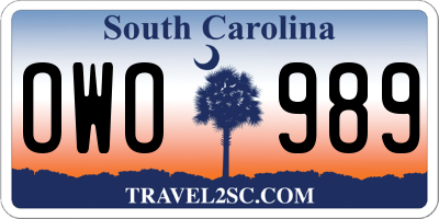 SC license plate OWO989