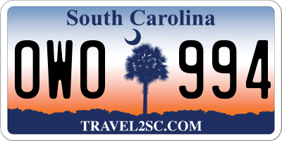 SC license plate OWO994