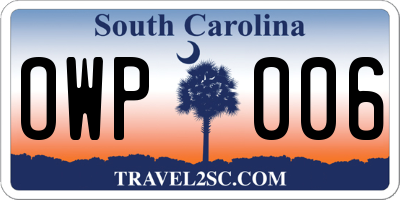 SC license plate OWP006