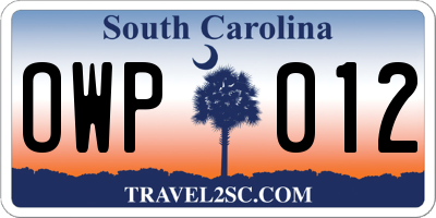 SC license plate OWP012