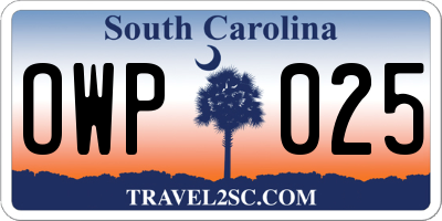 SC license plate OWP025